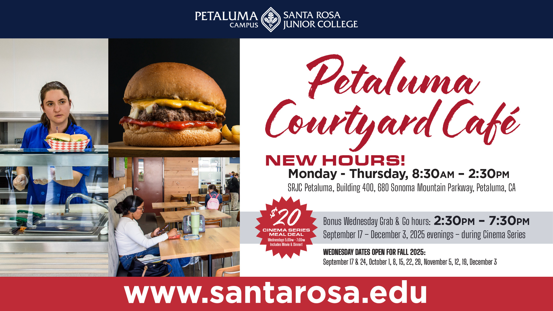 Petaluma Courtyard Café New Hours for Wednesdays open until 7:30 pm